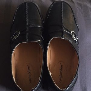 Comfort View Black Leather Loafers 7W